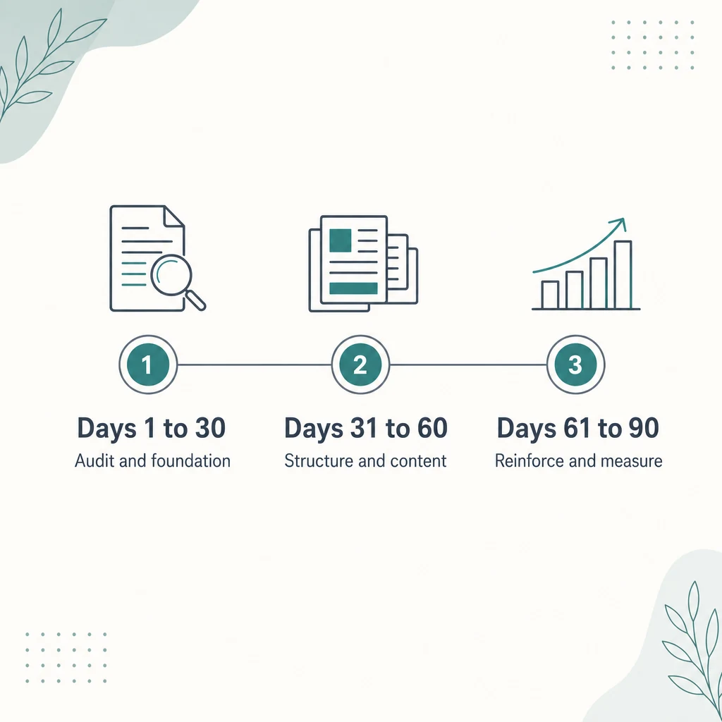 How Much Does Dental SEO Cost in 2026? (Honest Pricing Guide) 1 A three-phase 90-day dental SEO plan timeline
