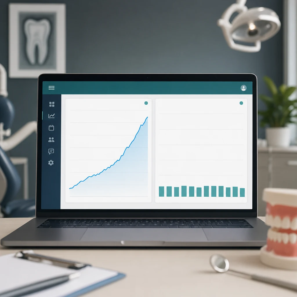 Analytics screen contrasting a rising website traffic line against a flat booked-appointment count
