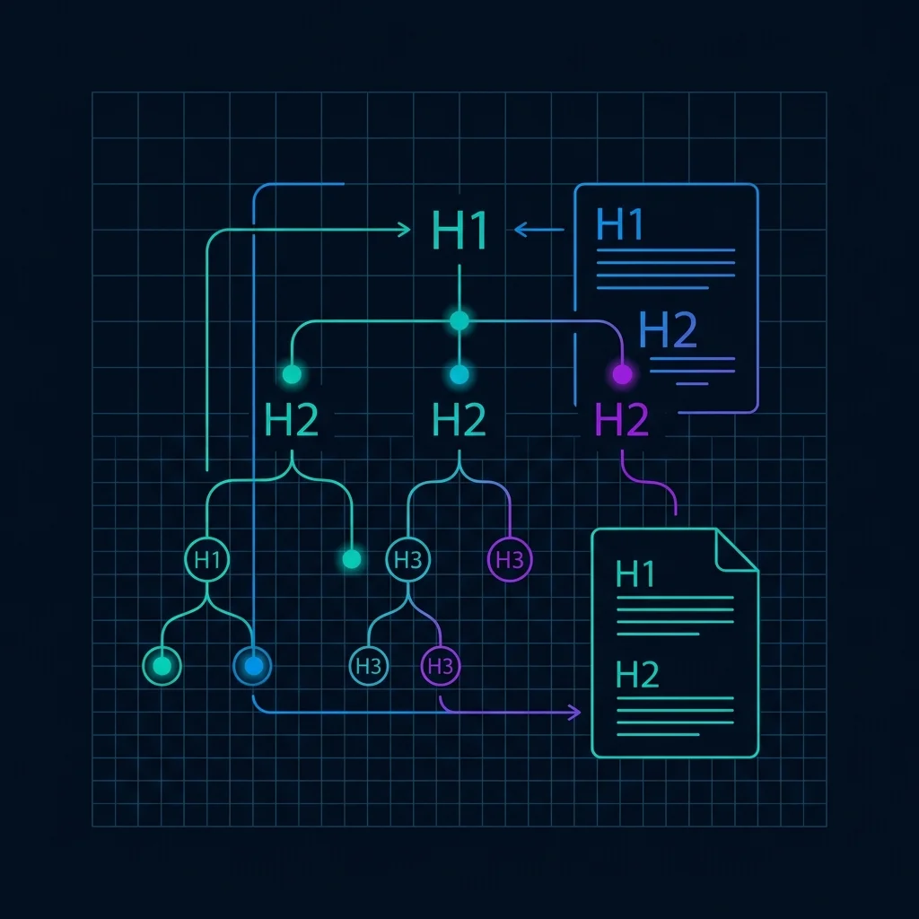 Infographic illustrating clean WordPress heading structure and hierarchy from H1 to H2 and H3 for Rank Math SEO