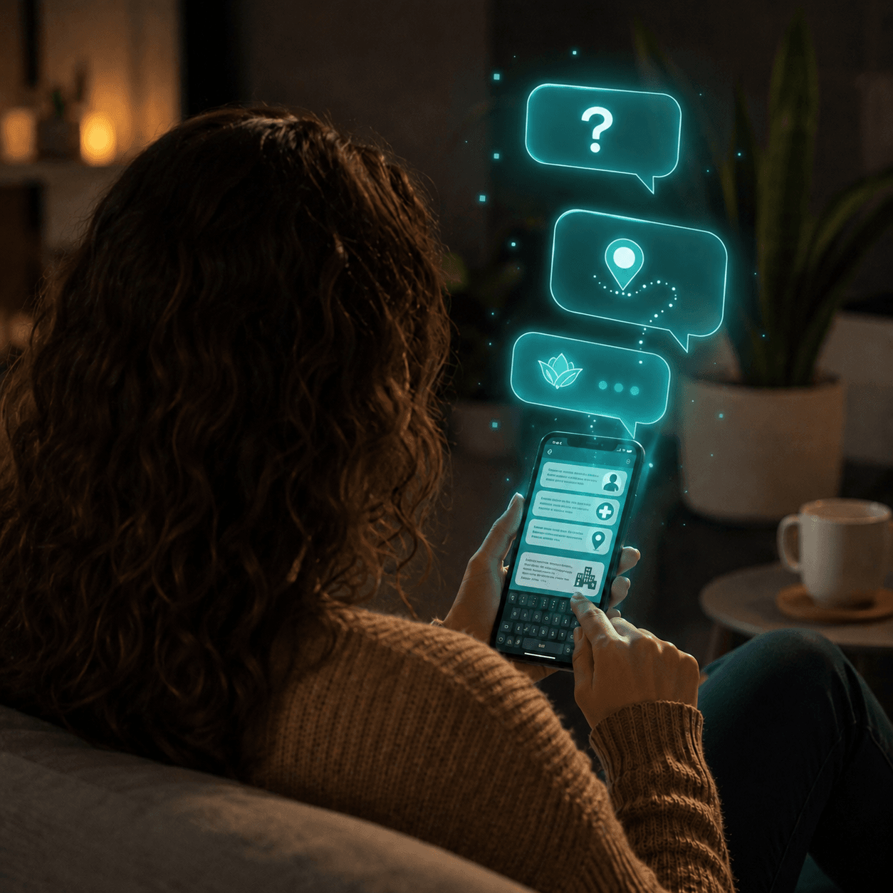 A person using an AI chat tool to ask what Deep TMS is and who offers it nearby