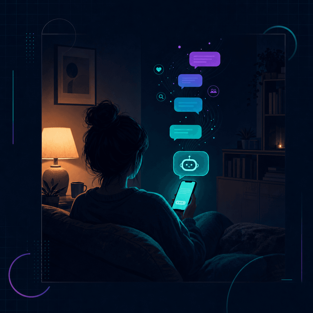 Mental Health Marketing in the Age of AI Search 1 A person at home using an AI chat tool at night to ask how to find a mental health provider