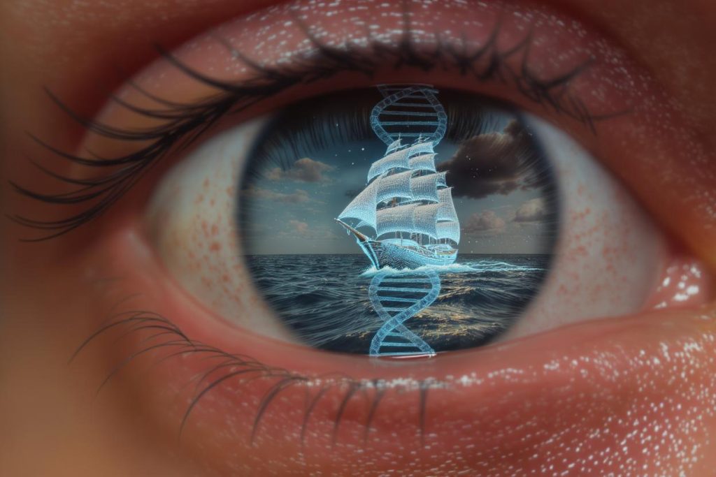 search for meaning in life dna ship eye reflection