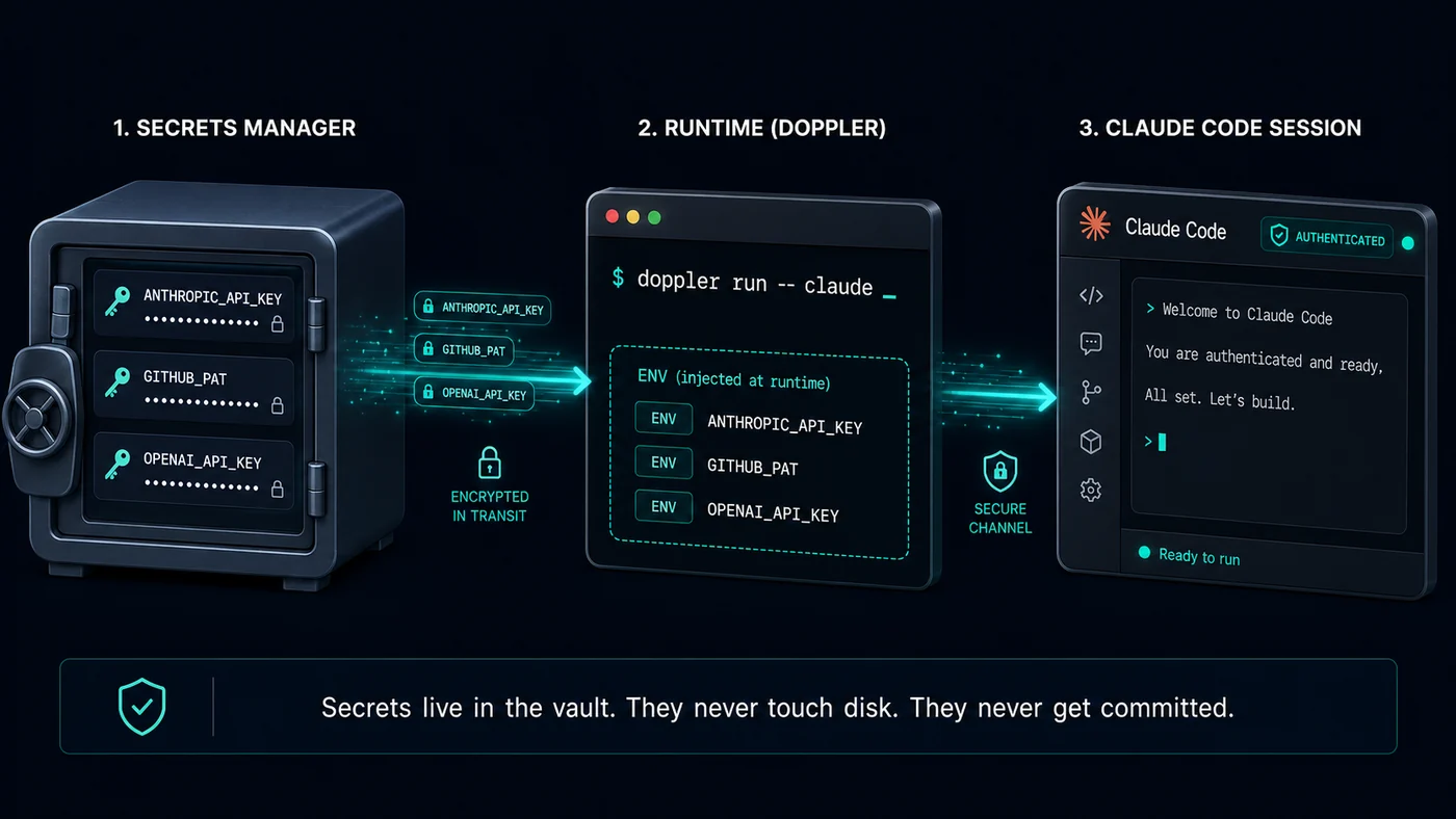 Best Secrets Manager for Multi-User Claude Code Teams (2026) 3 Decision tree comparing Doppler, 1Password Business, Infisical, and LastPass for multi-user Claude Code teams, with recommended choices based on existing tools and infrastructure needs.