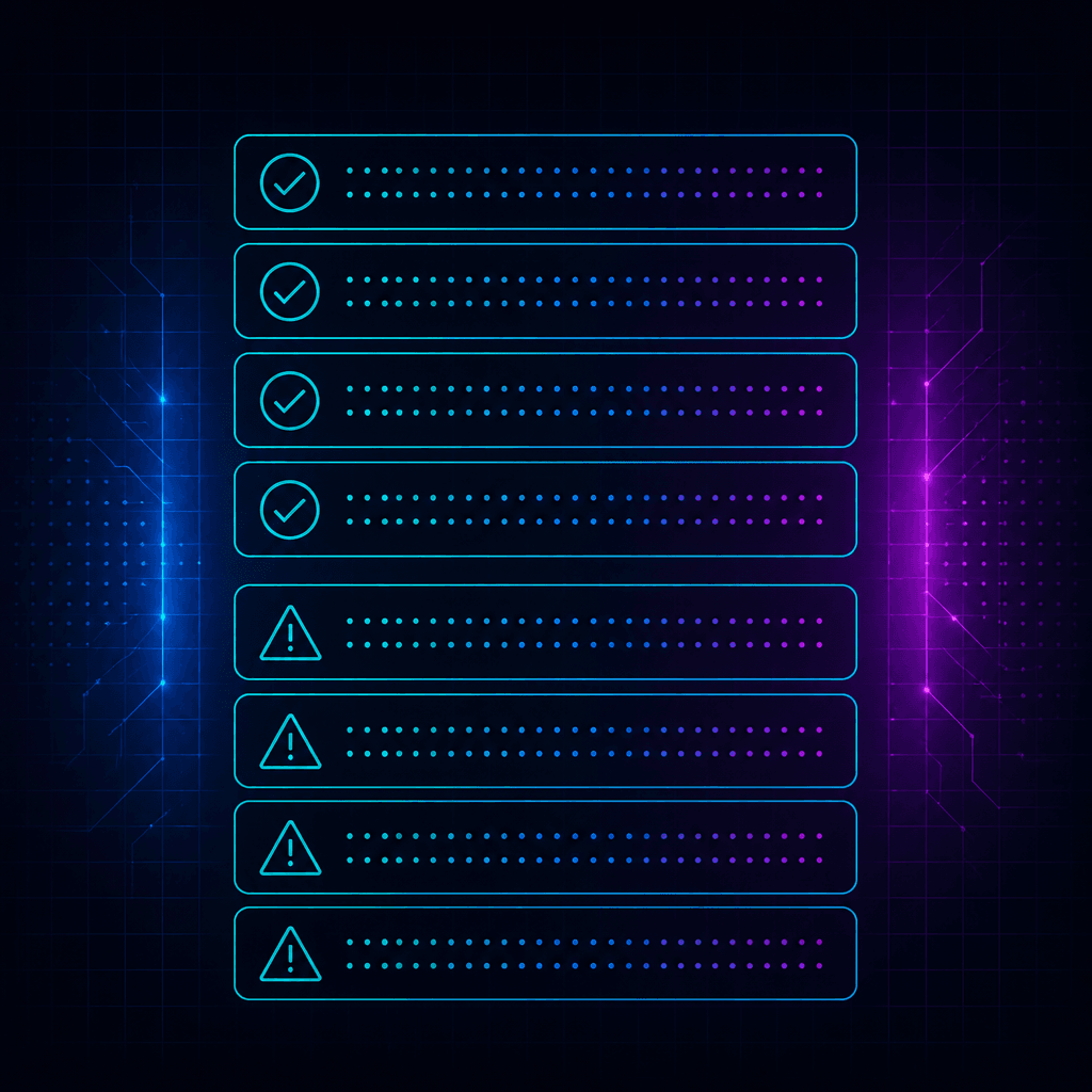 Vertical safety checklist for using Claude Code on small business assets: checkmarks for production-safe practices and warning icons for risky operations