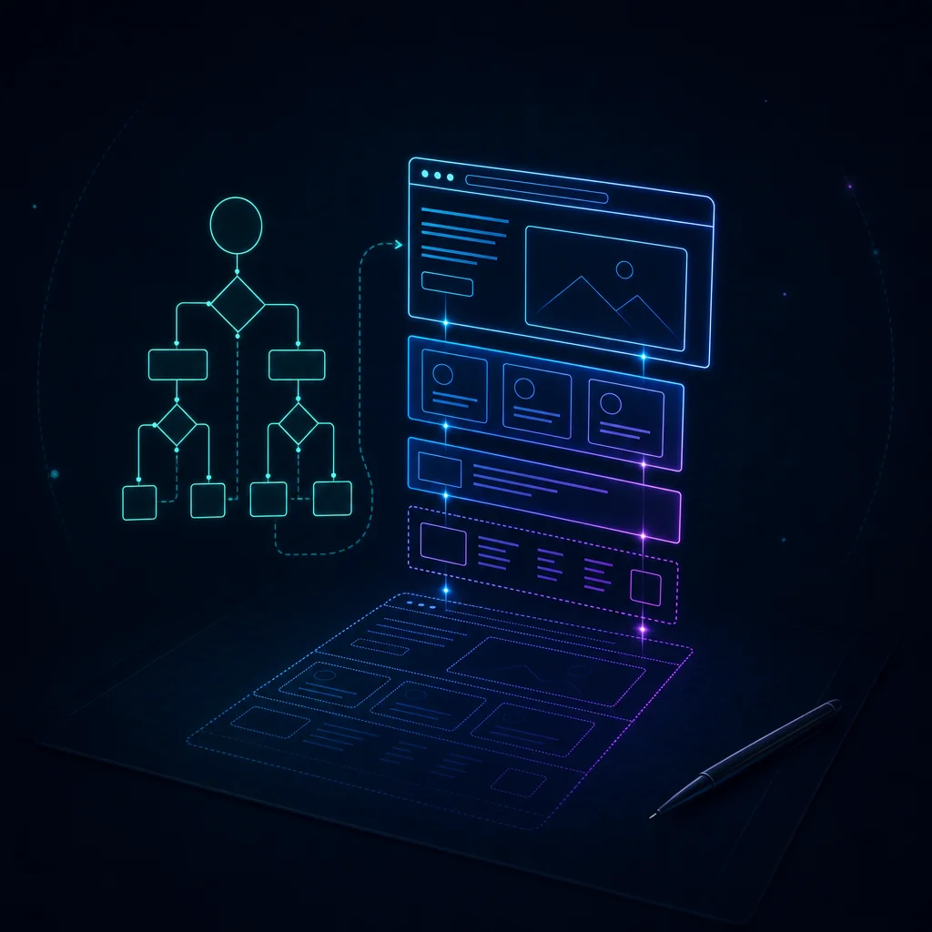 Plan-mode illustration: mapping out a web page plan before building it, the first habit for using AI in local SEO