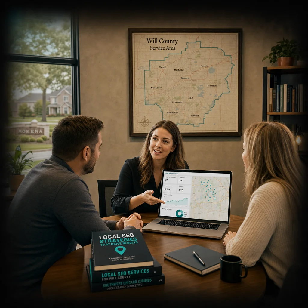 Jeremy Bengtson, founder of The Search Sherpa, working with a Frankfort business owner in Will County, Illinois