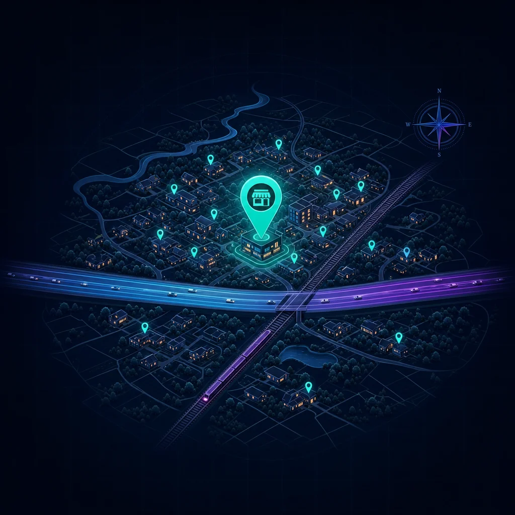 Stylized map of New Lenox, Illinois in Will County along the Route 30 and I-80 corridor for local search