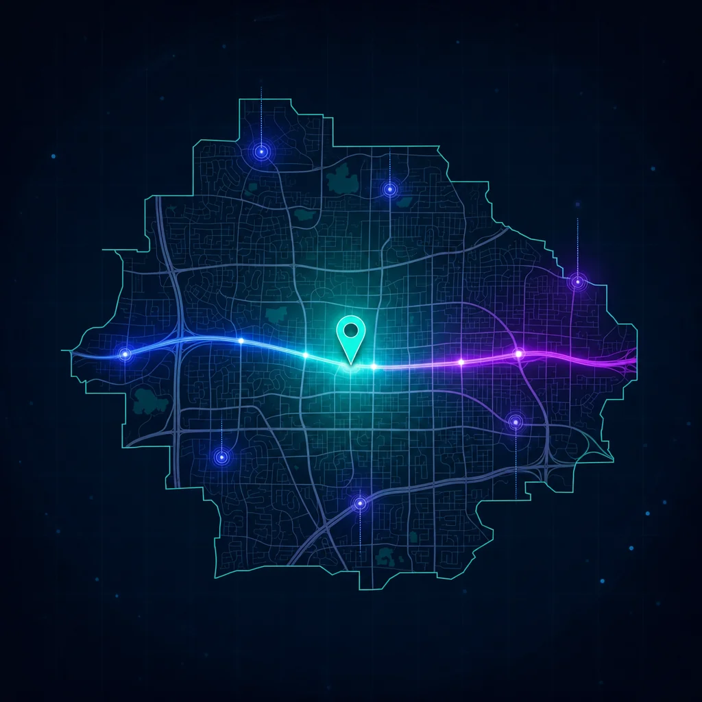 Stylized map of Orland Park, Illinois in Cook County along the LaGrange Road corridor for local search