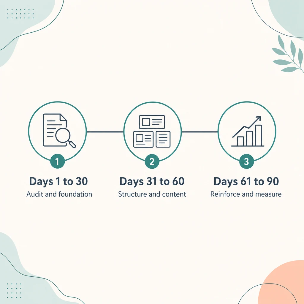 Small Business SEO Packages (2026): What Is Inside Each Tier 1 A three-phase 90-day small business SEO package timeline