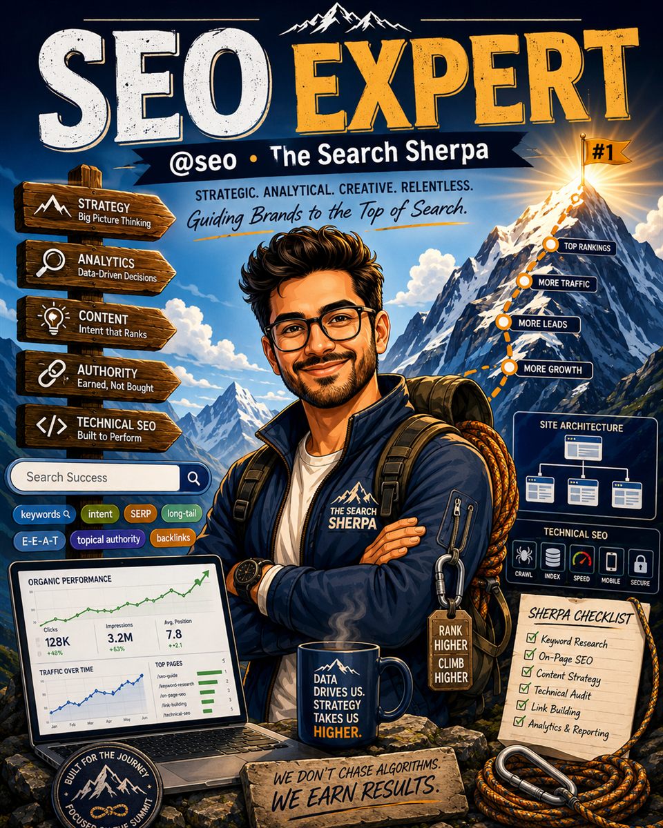 The Search Sherpa guide to AI prompt engineering showing five visual styles from one prompt