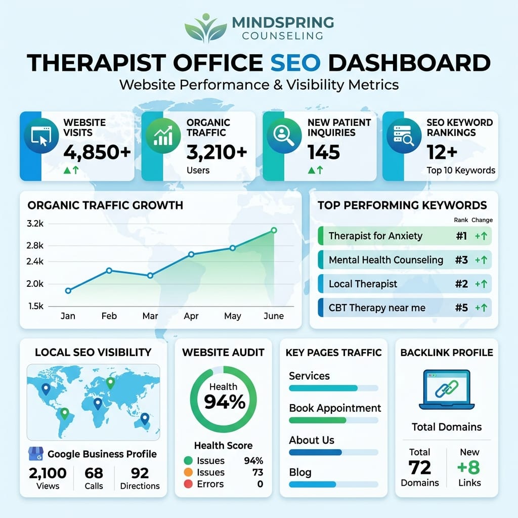How Much Does Therapist SEO Cost in Chicago? (2026 Pricing Guide) 1 Therapist SEO Chicago Data Dashboard