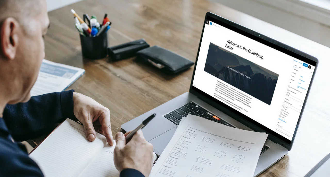 Business owner managing a WordPress website through the Gutenberg editor with full control over digital assets